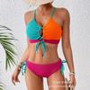 Split Swimsuit Women's Contrasting Color Sexy Cross-band Hollow Bikini