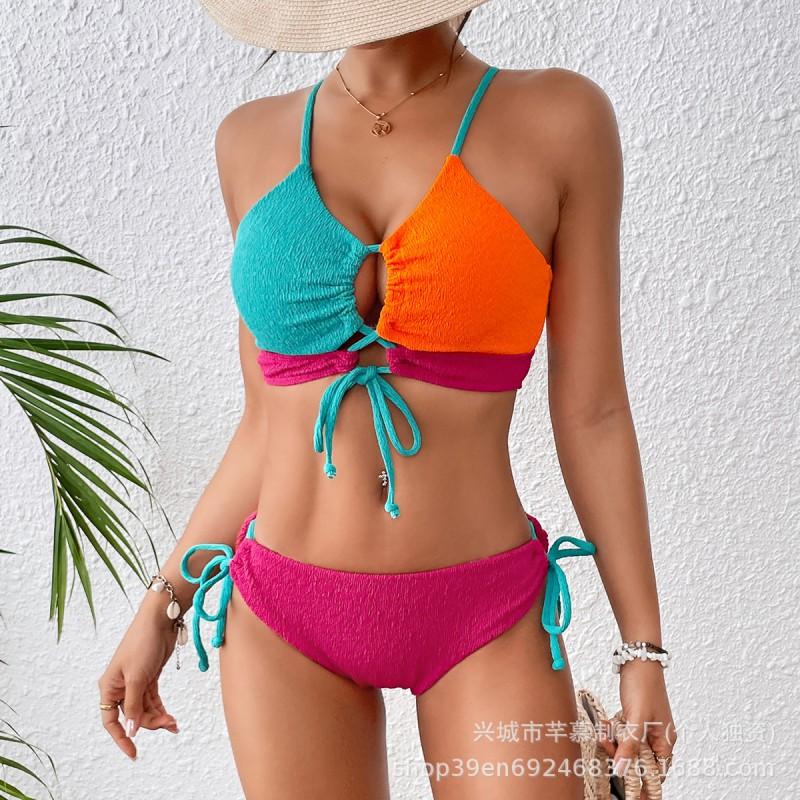 Split Swimsuit Women's Contrasting Color Sexy Cross-band Hollow Bikini