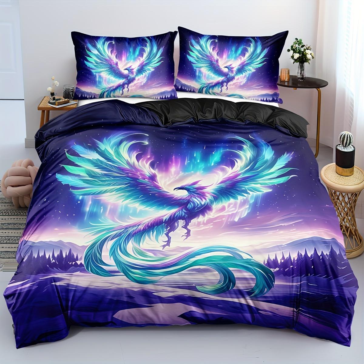 

Animal Print Duvet Cover Set - Breathable All-Season Polyester with Vibrant Phoenix Design - Zipper Closure, Machine Washable (135x200cm)