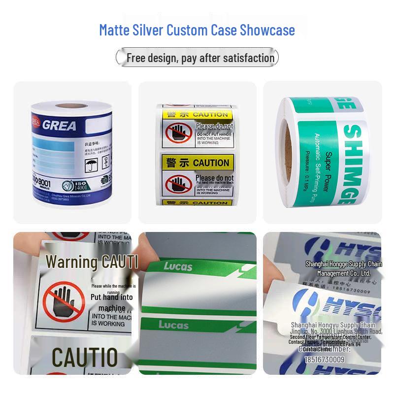Matte Silver Waterproof Adhesive Label Paper - Customizable Pet Silver Stickers Smooth-printing 60x30mm 1000 labels/roll 1 row