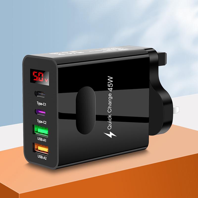 45W PD USB Fast Charging Type C 4 Ports Quick Charger 3.0 For IPhone 14 13 Pro Xiaomi Samsung Oneplus Cell Phone Wall Adapter