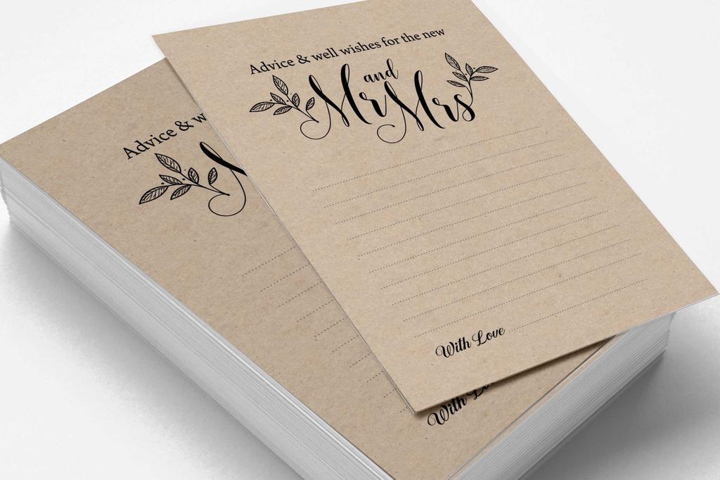 Inkdotpot Set of 50 Advice & Well Wished for The Newlyweds, Bride and Groom Advice Cards Rustic Wedding Décor, Guestbook Alternative, 5x7 Inches