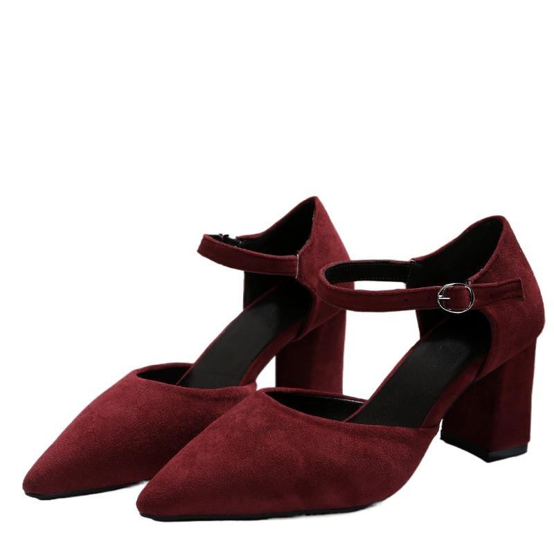 Ladies Shoes Ankle Buckle Strap Women's High Heel Elegant Dress Pumps Women Pointed Toe Solid Chunky Heels Shallow Sandals
