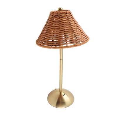 Cordless Boho Rattan Table Lamp Rechargeable Dimmable LED Bedside Lamp Decorative Lighting for Home Restaurant Hotel Dining Table