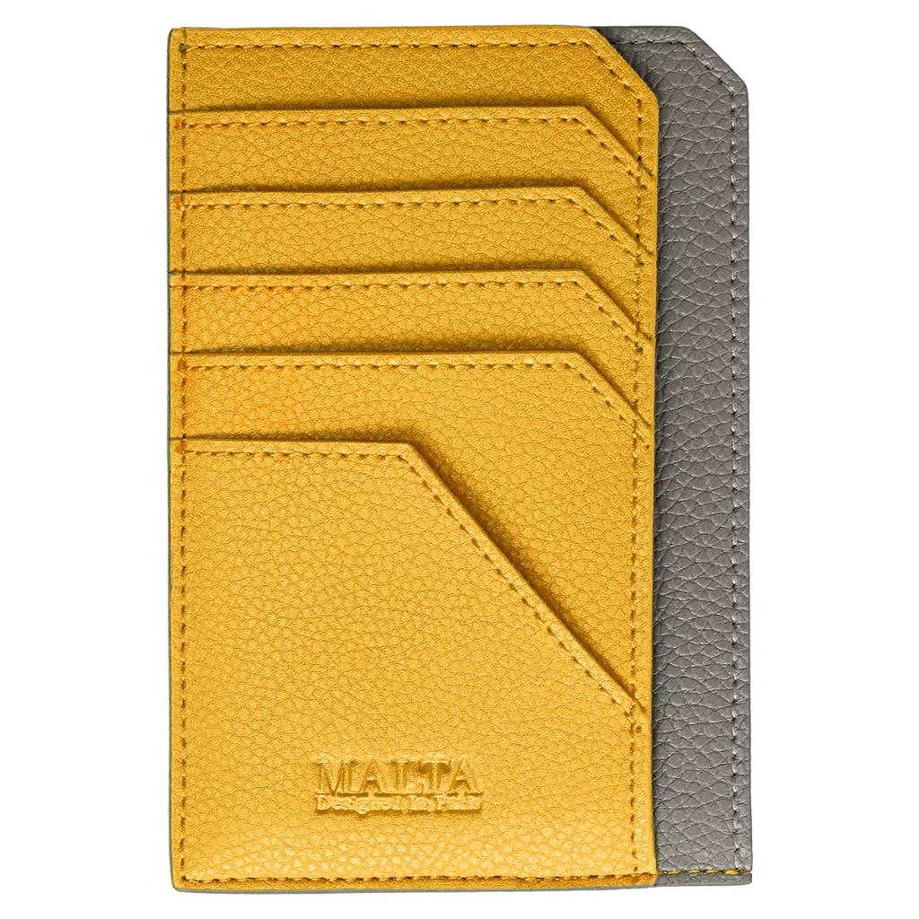 MALTA Fragment Case, Inner Card Case, Slim Mini Wallet for Women, Cowhide Leather, Large Capacity, Slim Coin Purse, Smart Wallet, YellowGray