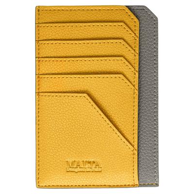 MALTA Porta-Fragmentos, Porta-Cartões Interno, Mini Carteira Fina para Mulheres, Couro de Vaca, Grande Capacidade, Porta-Moedas Fino, Carteira Inteligente, AmareloCinza