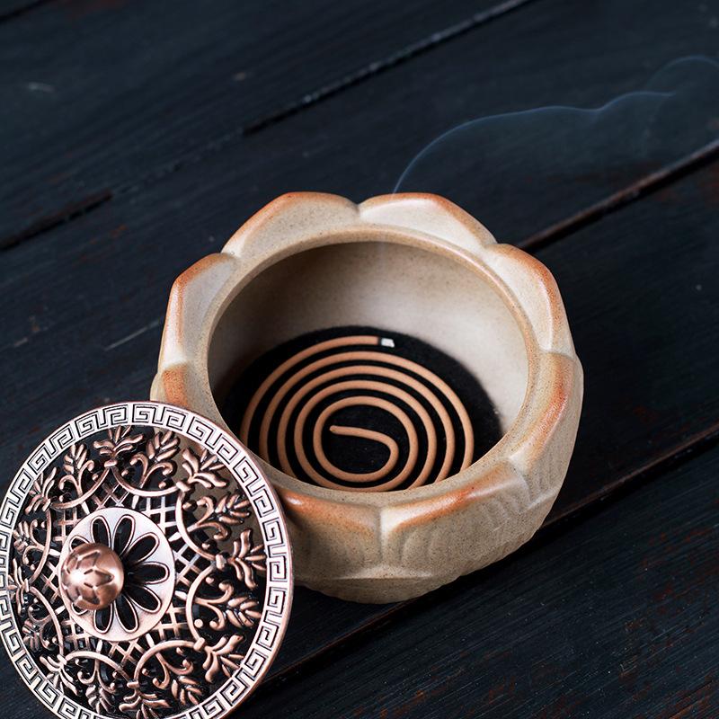 Keramisk Rökelsebrännare Tehusdekor Emaljmålad Lotusmönster Täckt Rökelsekärl Ding för Meditation Zen
