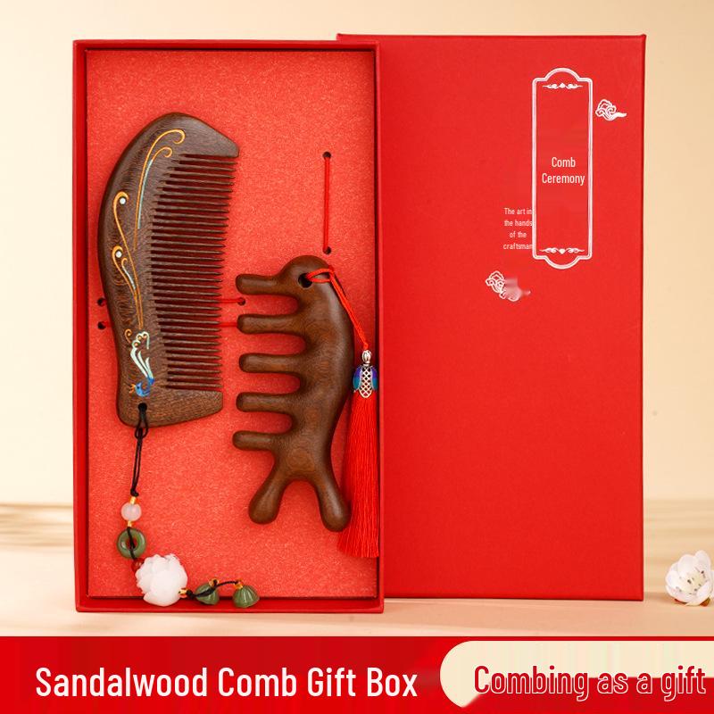 Golden Sandalwood Air Cushion Brush & Wood Comb Gift Set - Scalp Massage Hairdressing Comb for Women, Perfect Nurse's Day Gift.