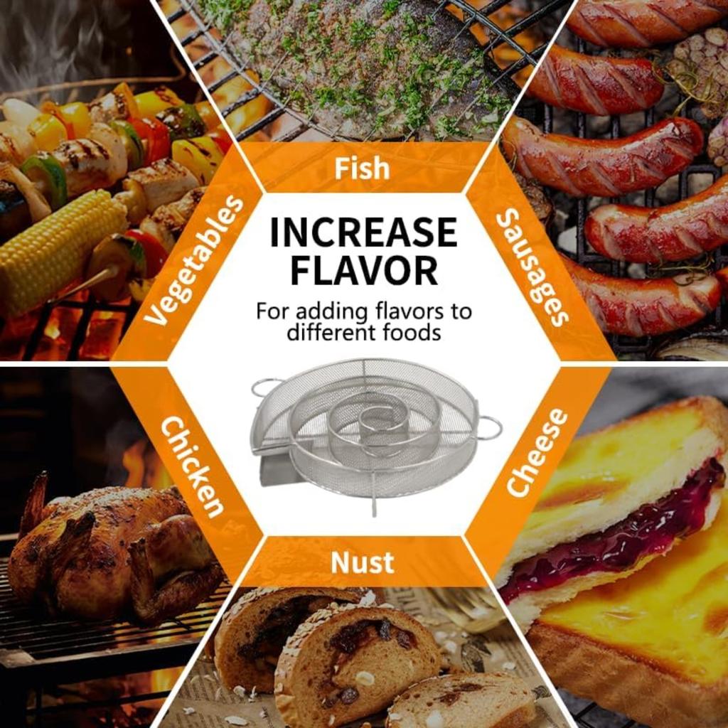 8-Zoll-Spiral-Kaltrauchgenerator für BBQ-Grill oder Smoker, Edelstahl-Pellet-Räucherschale für Heiß- und Kalträuchern, Ideal zum Räuchern von Lachs