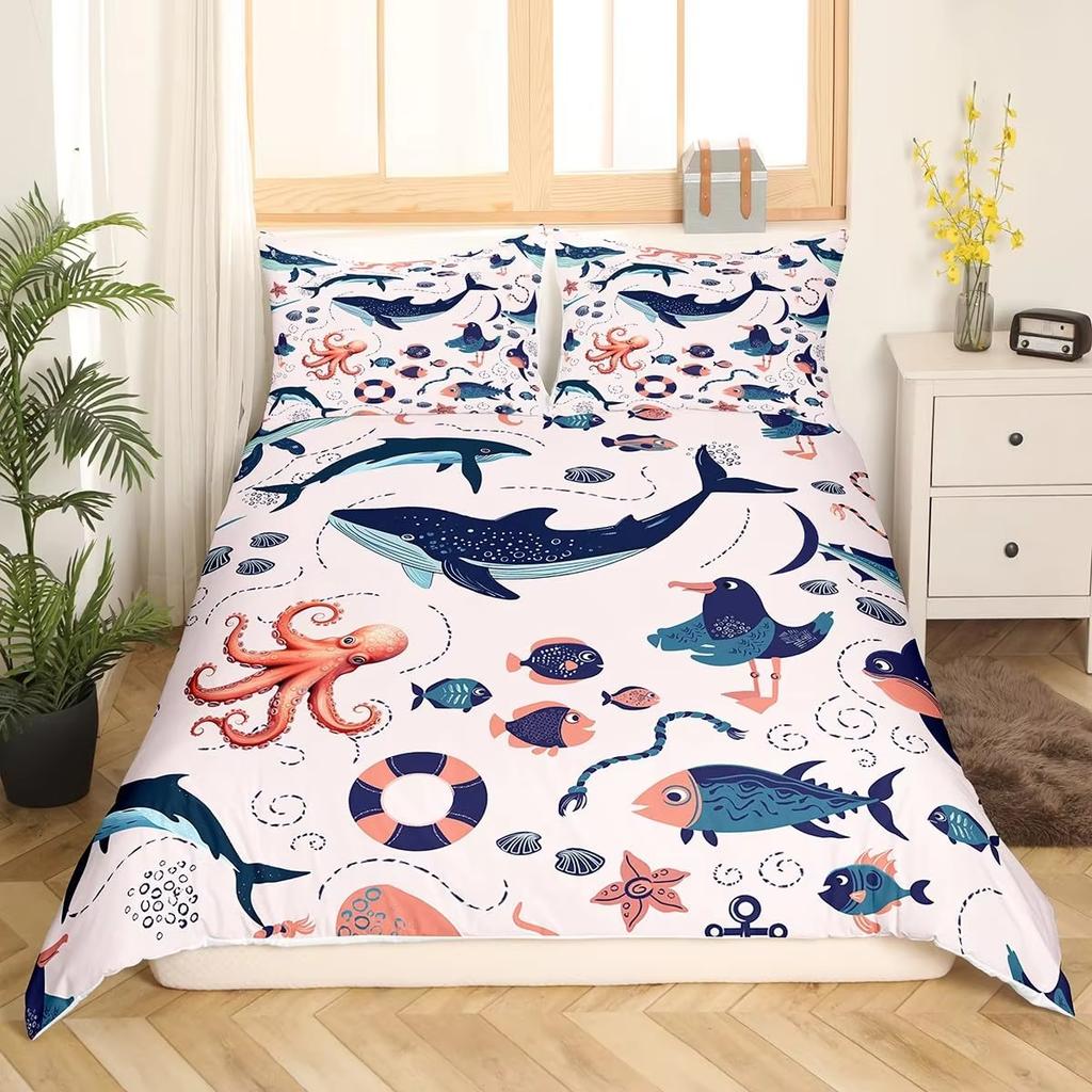 Kiler Whale Soft Duvet Cover Set Underwater World Animals Single Double Beding Children Kids Tens Adult Peoples Rom Ocean Whale Warm Comforter Cover