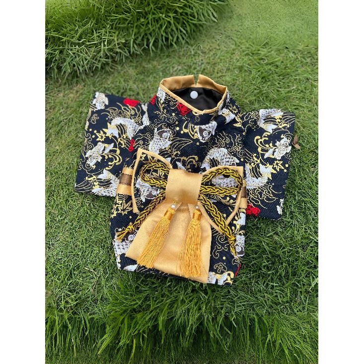 Japanese Kimono Pet Boy Dog Clothes Luxury Embroidery Handmade Party Suits Coats For Small Medium Dog Poodle Japanese Clothing