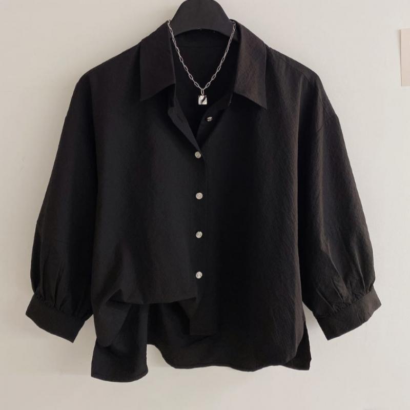 Honey J Tavern Collar Shirred Sleeve Balloon Loose Fit Shirt  2color 