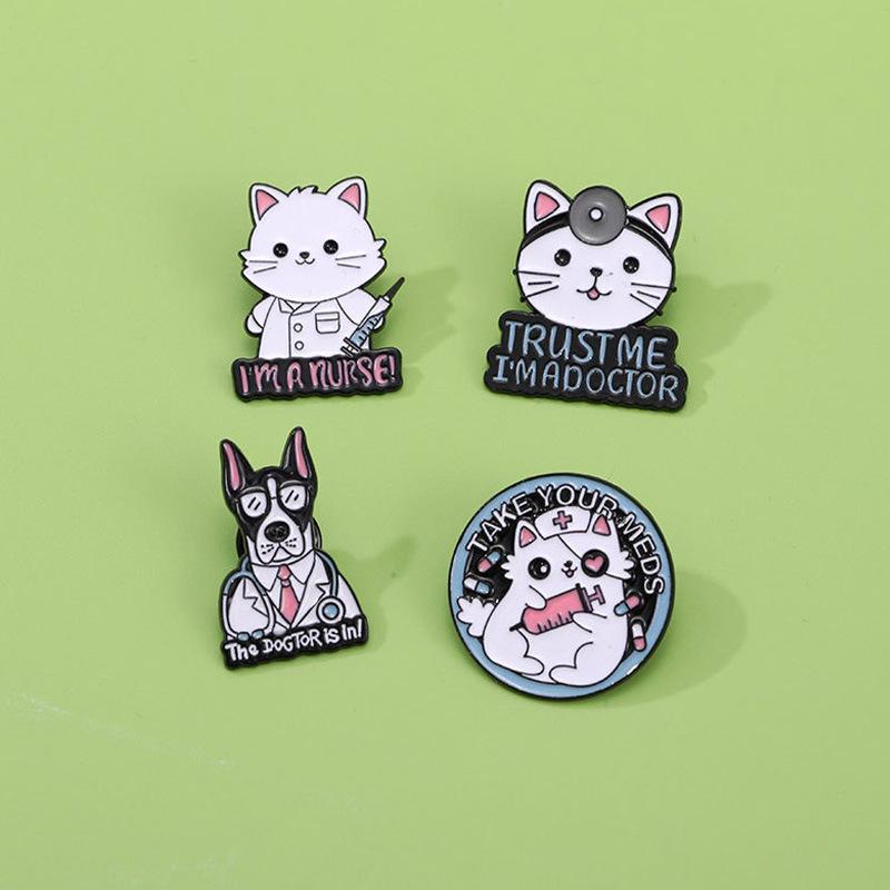 Adorable Cat and Dog Doctor Brooch - Animal Clinic Style