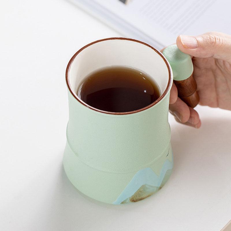 400ml Ceramic Tea Mug with Infuser and Lid for Loose Leaf Tea Steeper Mug with Wood Handle Mugs Tea Lovers Gifts