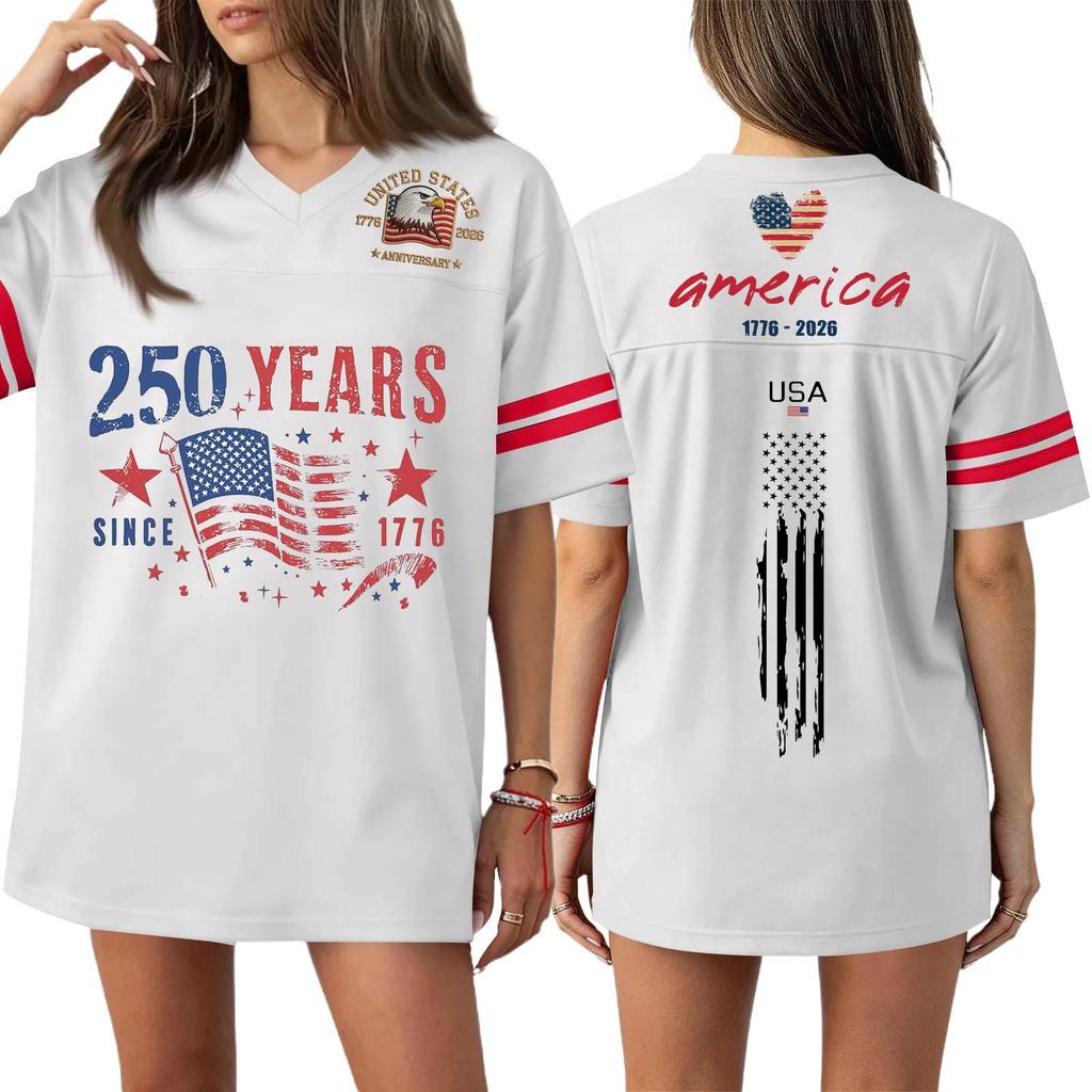 Women's Casual Fashion V-Neck Sports Independence Day Print Short Sleeve Sports T-Shirt Top