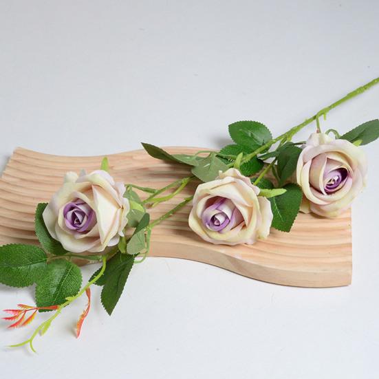 Artificial Rose Flower 3 Heads Full Blooming Fake Silk Roses Bouquet with Stem for DIY Vase Home Wedding Party Centerpiece