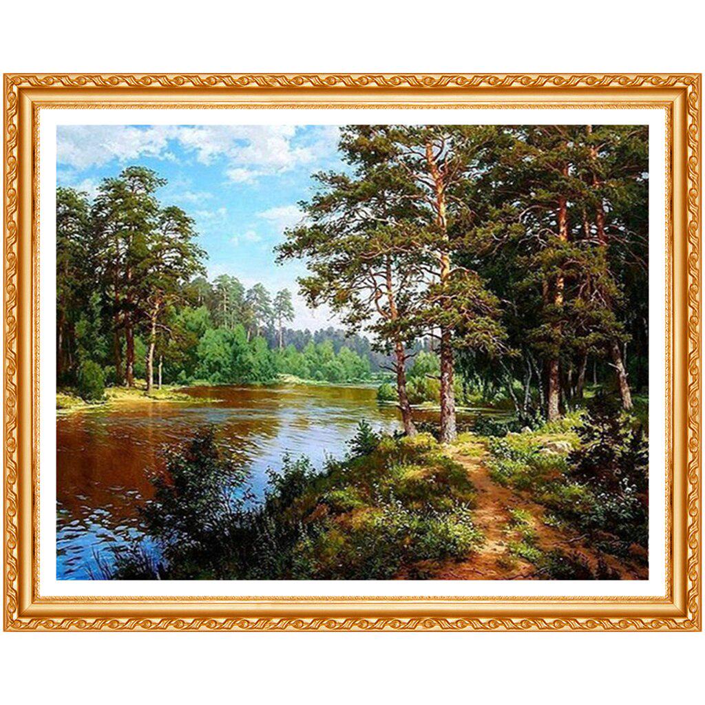 Diamantové vyšívání DIY Les Strom Voda Krajina Diamantová malba Křížovým stehem drahokamu