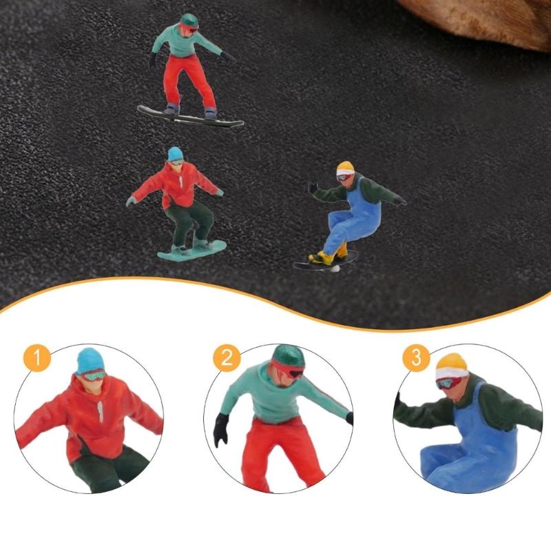 1/64 Scale Miniature Skiing Snowboarding Figurines Hand Painted Miniature Skiers Figures Model Miniature Winter Scene