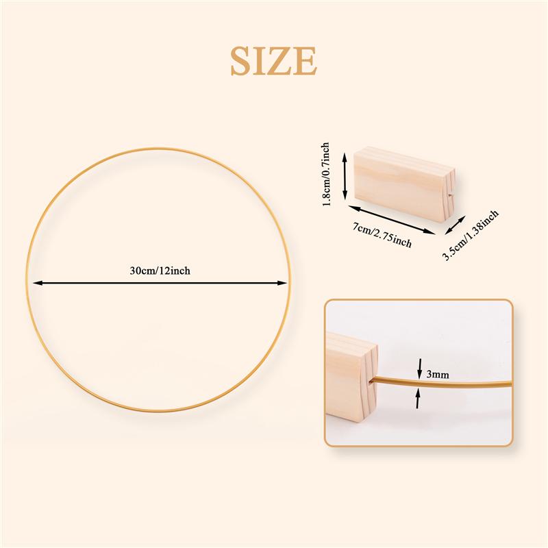AD23-6 PCS 12 Inch Floral Hoops Centerpiece For Table, Gold Wreath Ring With 6 PCS Wood Holder Stands, Hoop Rings