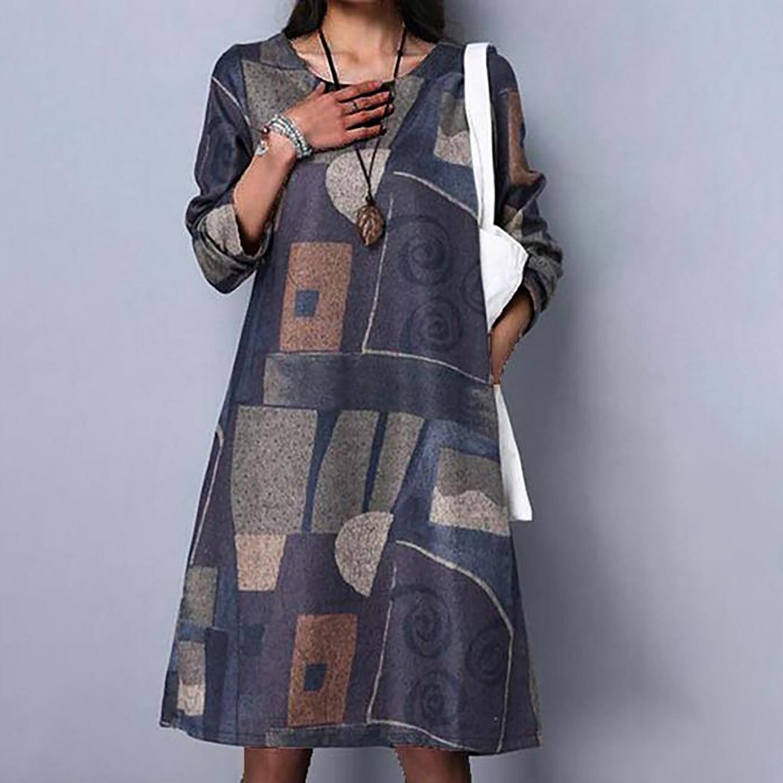 

Женское модное свободное платье средней длины с длинными рукавами с принтом XXXL фиолетовый