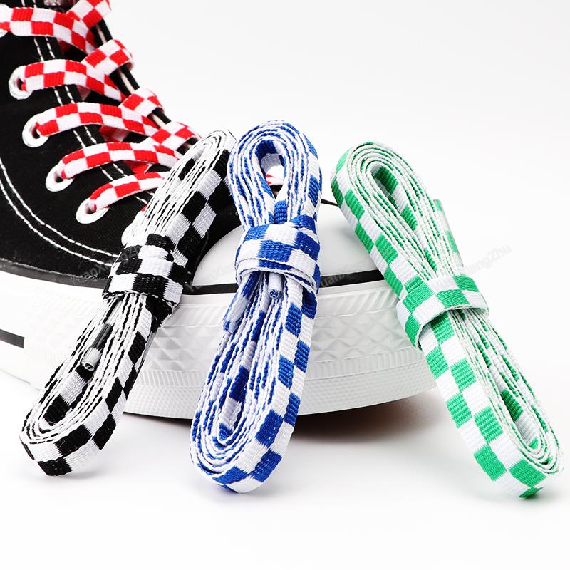 1Pair New Fabric Canvas Shoe Laces Black White Plaid Shoelaces Sneakers Laces Flat Shoelace Shoes Strings 100/120/140/160/180cm