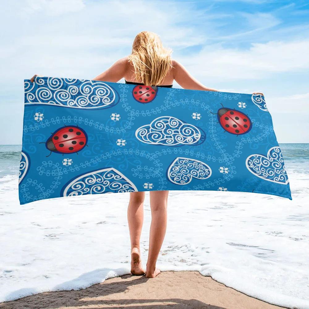 Ladybug Beach Towel Microfiber Cartoon Insect Bath Towel Quick-dry Swimming Cover Soft Portable Camping Sport Spa Travel Towels