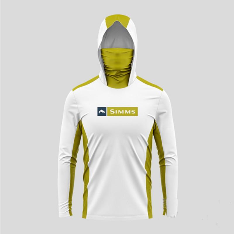 Mens UPF 50 Long Sleeve Fishing Shirt With Hood Face Cover Quick-Dry Breathable Bamboo Fiber Sun Protection Top Outdoor