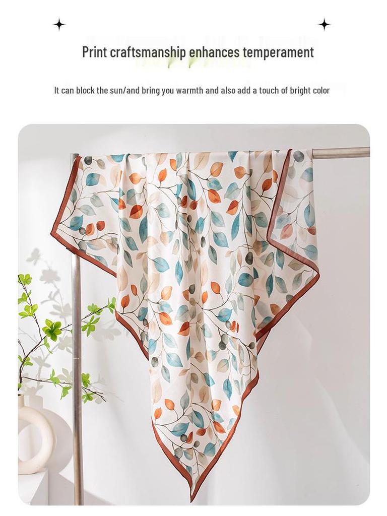Women's 100% Mulberry Silk Double-Sided Floral Scarf - Elegant, Versatile, Dual-Use Shawl & Sun Protection Neckerchief