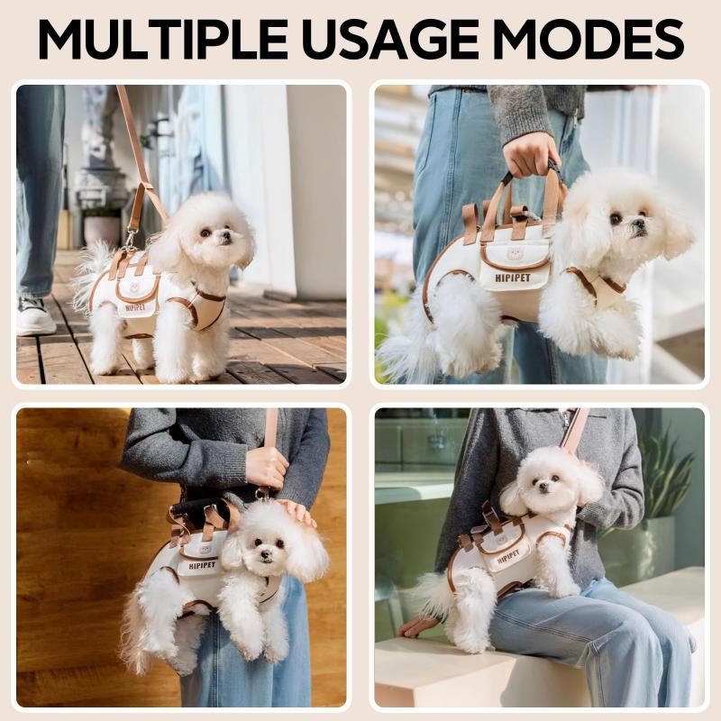 Portable Breathable Pet Carrier Sling & Backpack for Dogs & Cats, Adjustable Full-Body Harness with Traction Leash