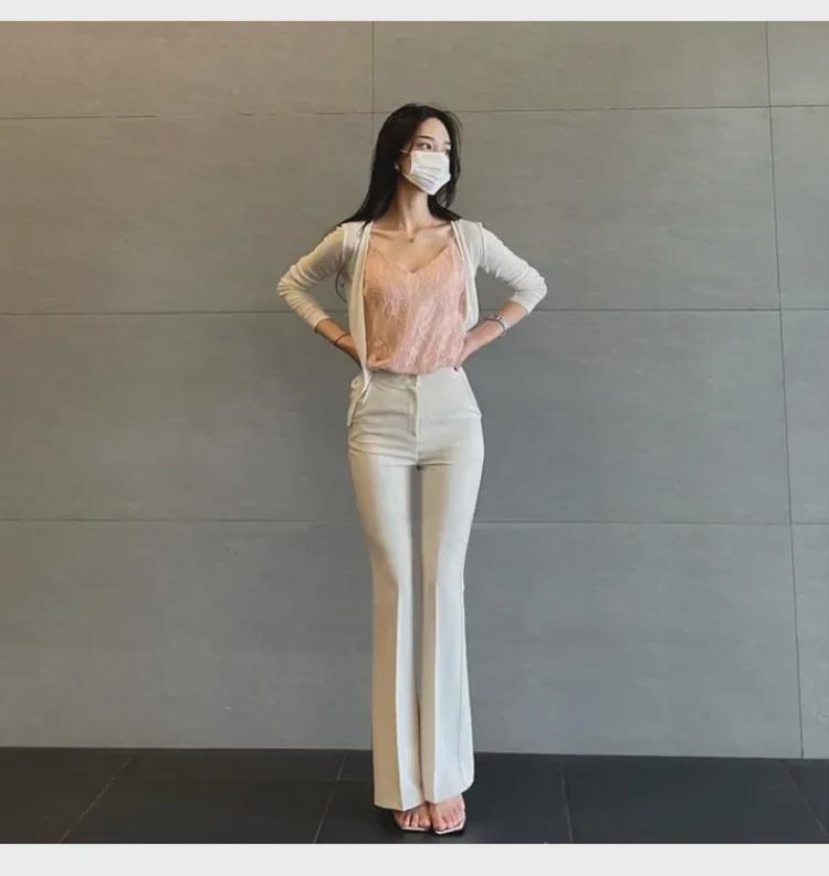 South Korea Dongdaemun Women's Slim Fit High Waist Flared Pants - Slimming & Leg-Lengthening Casual Trousers