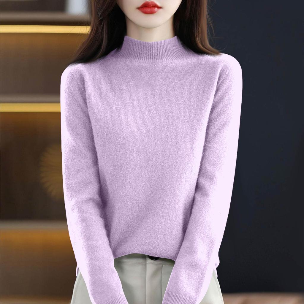 Women's Knit Turtleneck Long-Sleeve Top Casual Comfortable Long-Sleeve Blouse