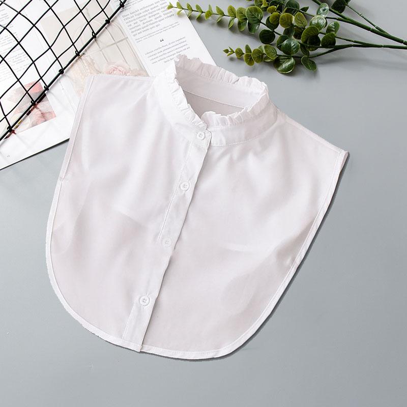 White Women's Stand Fake Collar Blouse Black Detachable Lapel Turtleneck Top Half Shirt Faux Col Tie Detail