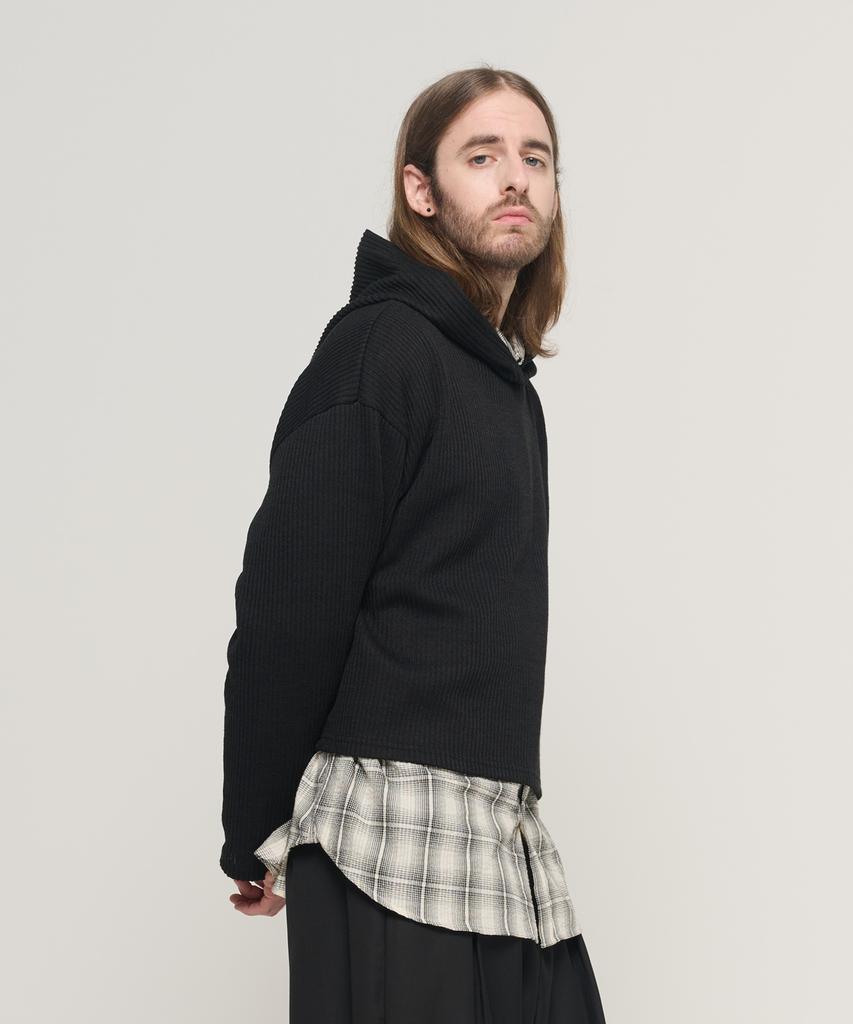 CARGOBROS Hooded Cropped Layered Long Sleeve Knit (Black)