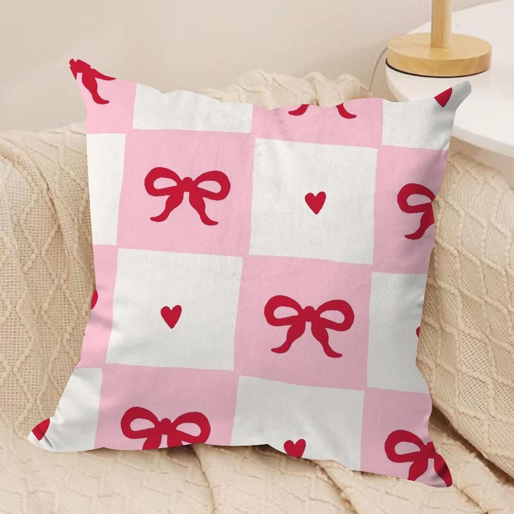 Pink Bow Cherry Pattern Cushion Cover Soft Plush Fabric DoubleSided Printed Cushion Covers for All Seasons Home Decor