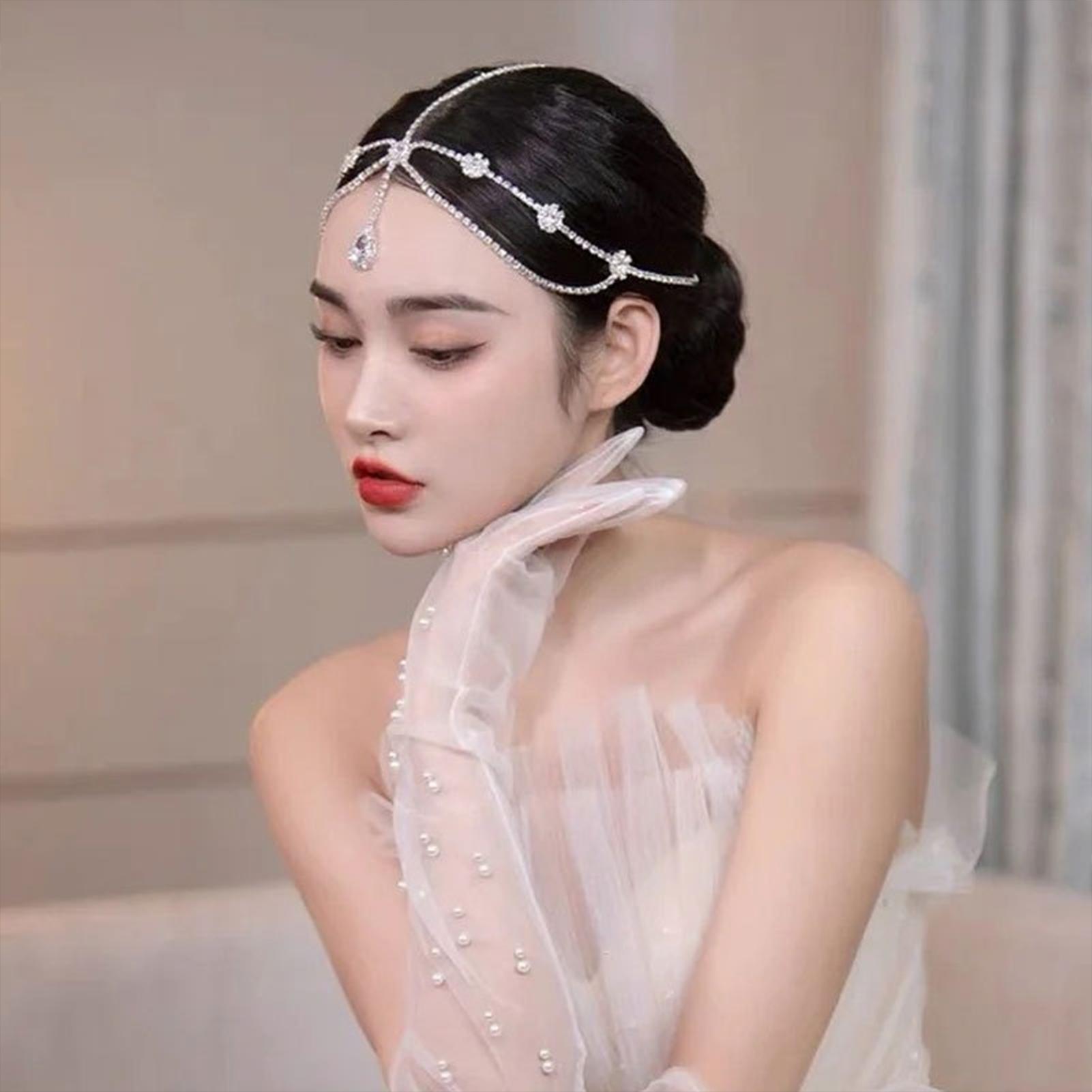 Female Hairbands Headdress Luxurious Drops Claw Chain Accessories for Banquet Wedding Dresses Skirts A белый