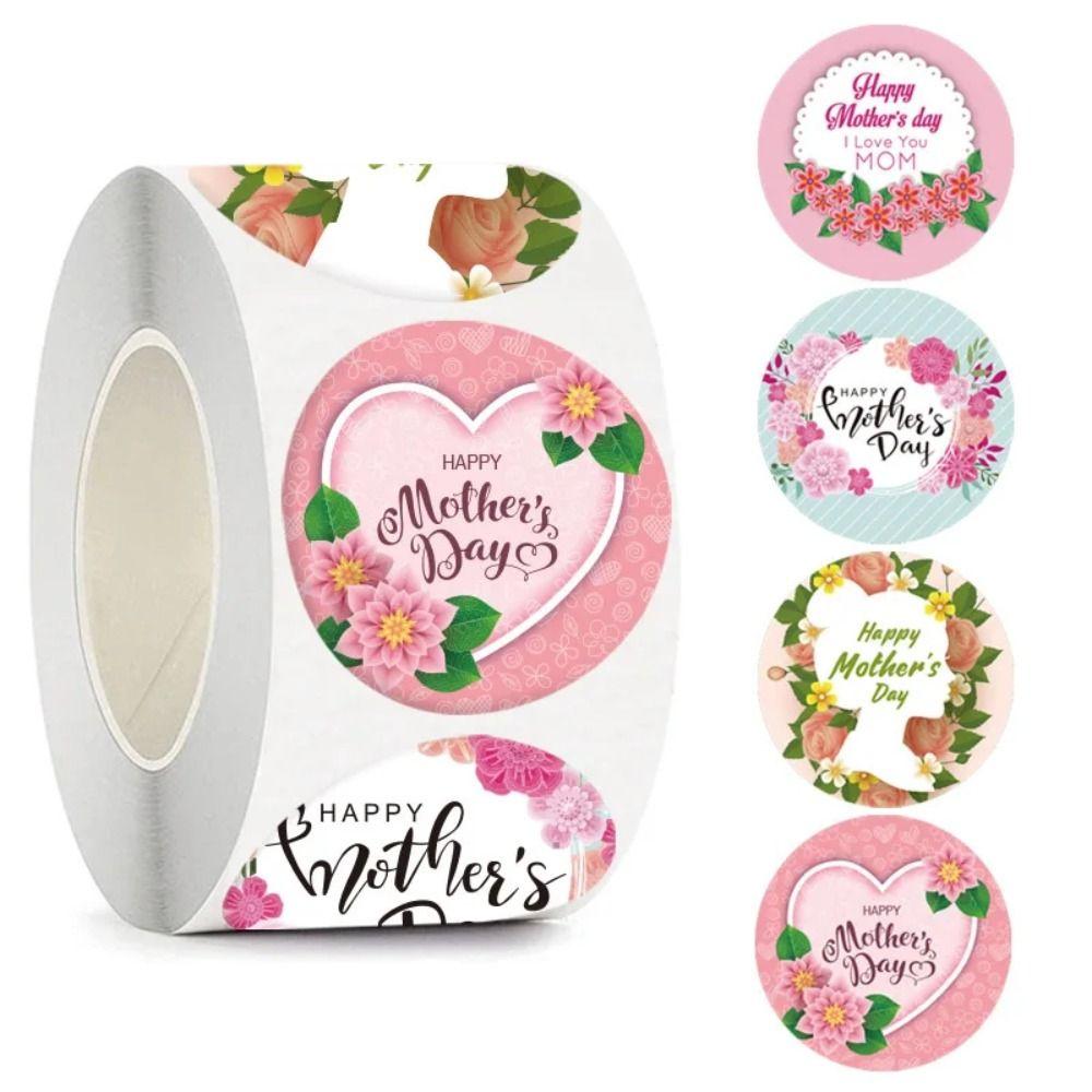 Adesivi PVC Festa della Mamma Garofano Adesivo Decorativo Rotolo Sigilli per Buste per Incartare Regali