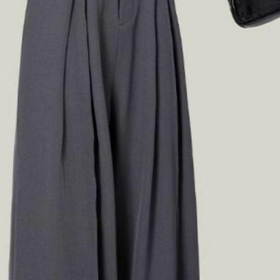 

Women’s High-Waisted Loose Drapey Wide-Leg Trousers - Korean Style, Floor-Length, Spring/Autumn 2XL (125-145 lbs)