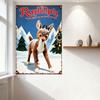 Rudolph the Red-Nosed Reindeer Metal Tin Sign Vintage Christmas Wall Decor Snowy Landscape Evergreen Trees Decoration for Home B