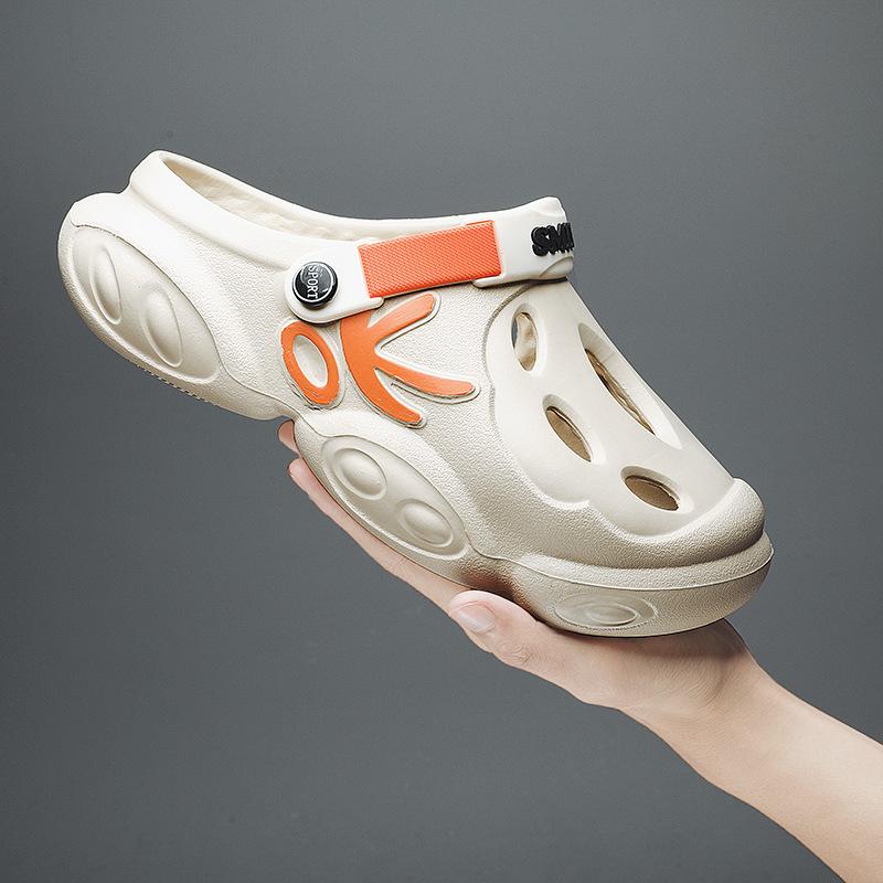 Large Size Men'S Bag Head Slippers Casual Outer Wear Trend Hole Shoes Thick Sole Heightening Non-Slip Sandals Men