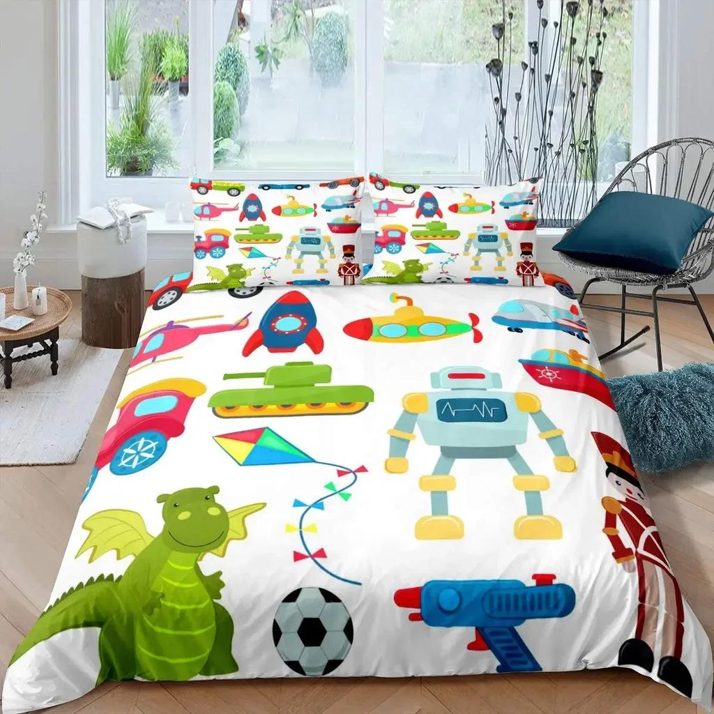 Rocket Spaceship Comfortable Duvet Quilt Cover Pillowcase Bedding Set Children Bedroom Decoration Home Textile