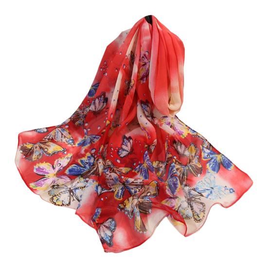 

Chiffon Shawl Decorative Breathable Dress Up Ultra Thin Long Soft Butterfly Print Scarf Casual Accessories красный