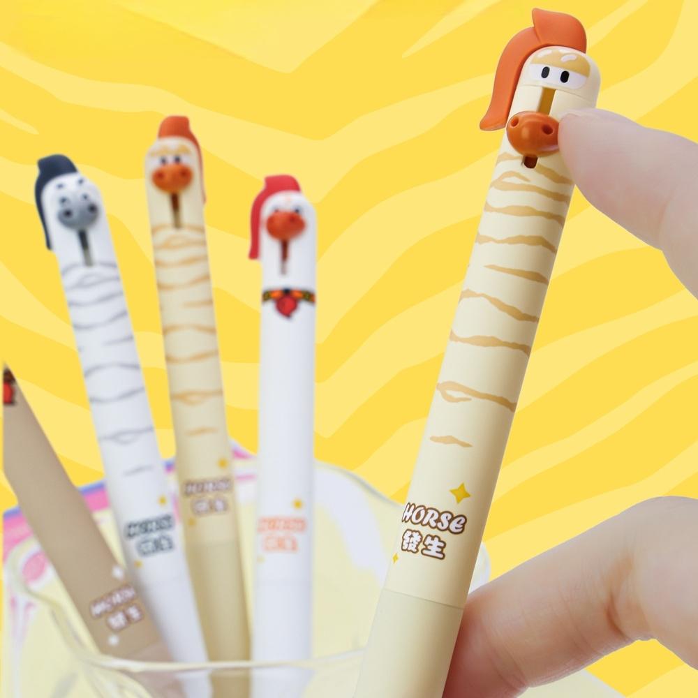 1/4pcs Creative Cartoon Horse Gel Pen 0.5mm ST Tip Ballpoint Quick Dry Ink Smooth Writing Pen for Daily Study & Office