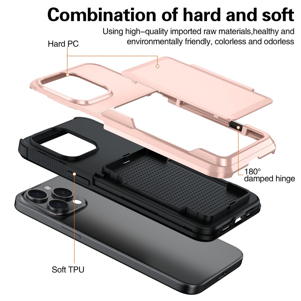For iPhone 13 Pro Cases Card Slot TPU+PC Kickstand Phone Case