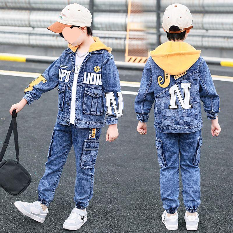 2025 Boys' Fashionable Autumn Denim Outfit - Korean Style Chic Two-Piece Set for Kids