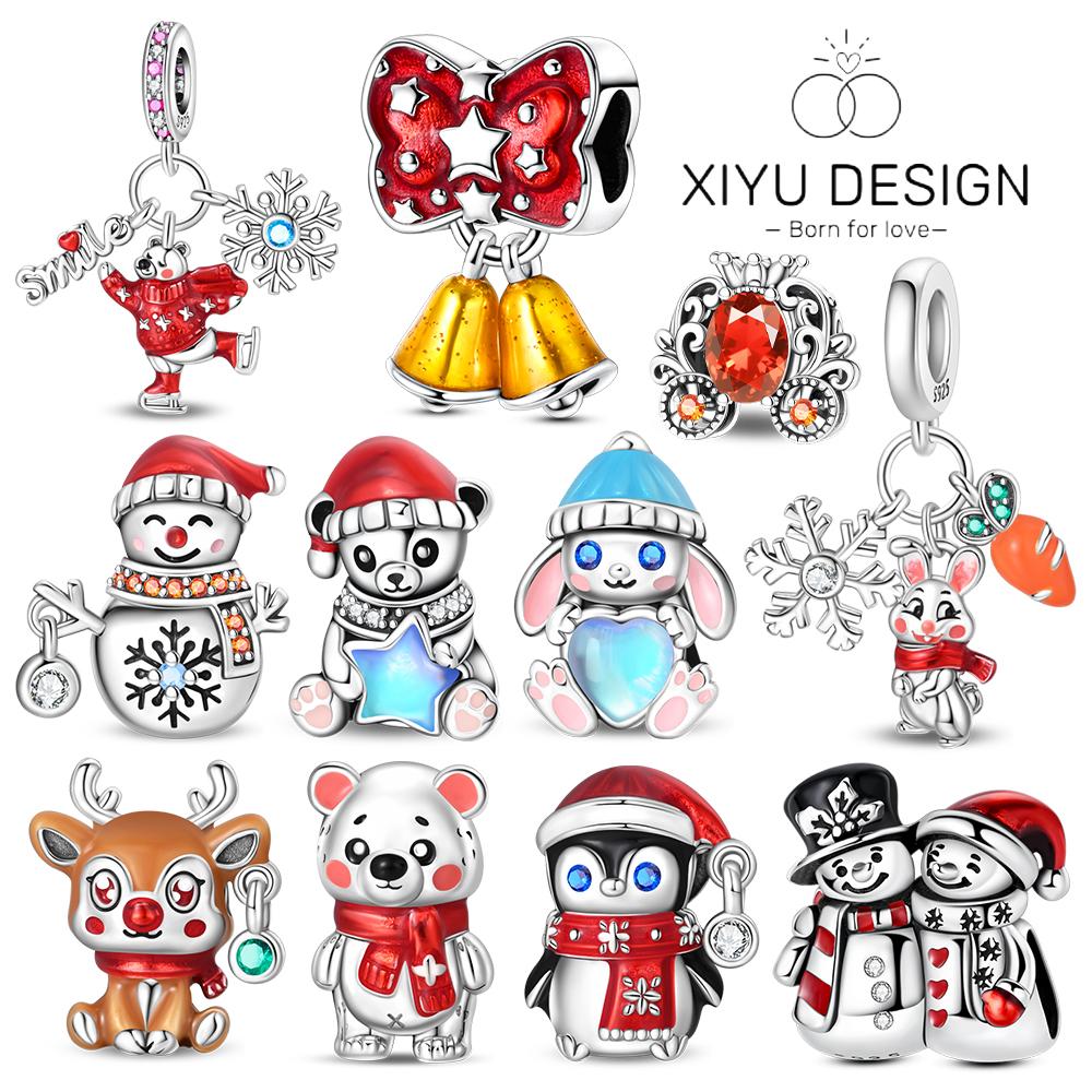 Christmas Party copper Red Christmas hat scarf animal snowman Charm Bead Charms Bead Charms Suitable for 3MM Authentic Bracelets Diy Jewellery