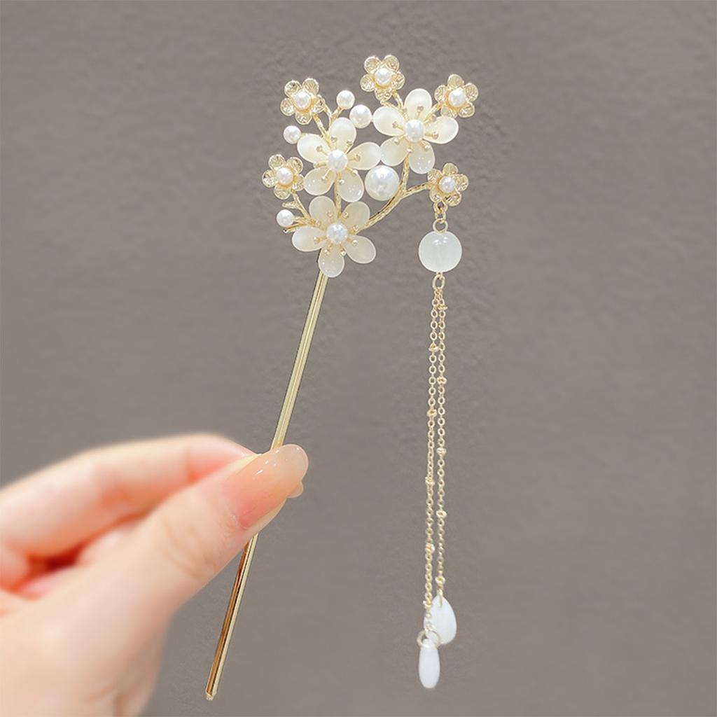 Chinese Style Vintage Hairpin Elegant Flower Vine Jade Stone Hair Stick Hanfu Cheongsam Evening Dress Hair Decor Accessories
