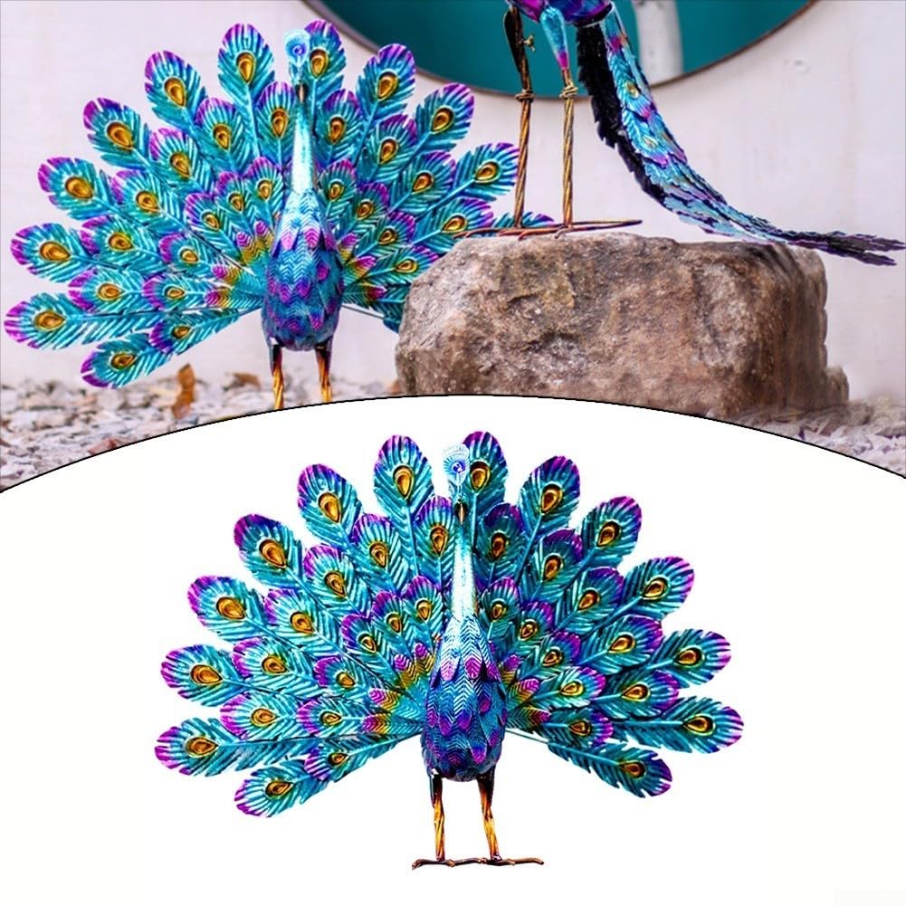 Metal Peacock Statue Ornament DIY Peacock Art Crafts Garden Decoration Statue Home Garden Decoration Supplies Yard Accessories S