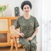 Women's Floral Print Two-Piece Set Short Sleeve Button-Down Top Pants Casual Outfit for Elderly