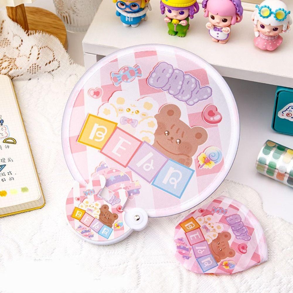 Folding Round Collapsible Pocket Fan Mini Cute Handheld Fan Cartoon Pattern Portable Foldable Fan