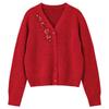 Shangdubi La Women's V-Neck Wool Blend Knit Cardigan